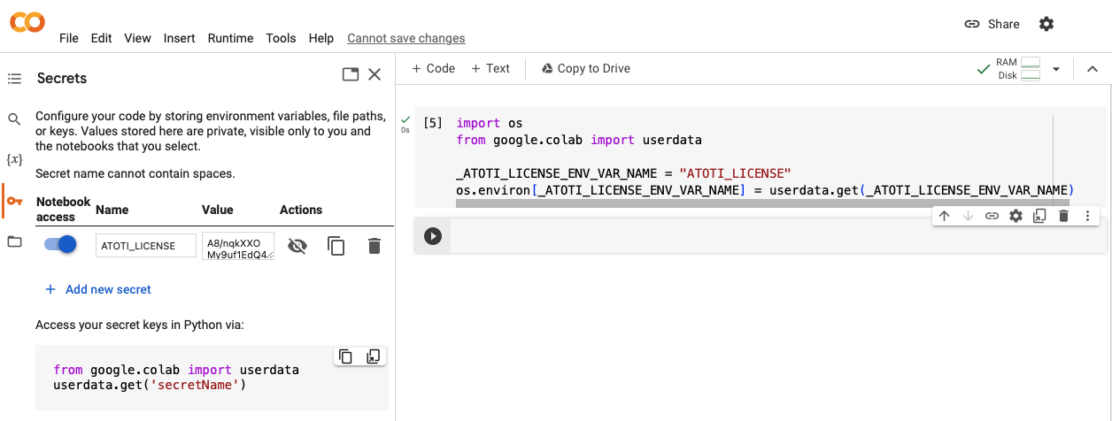 Colab secrets